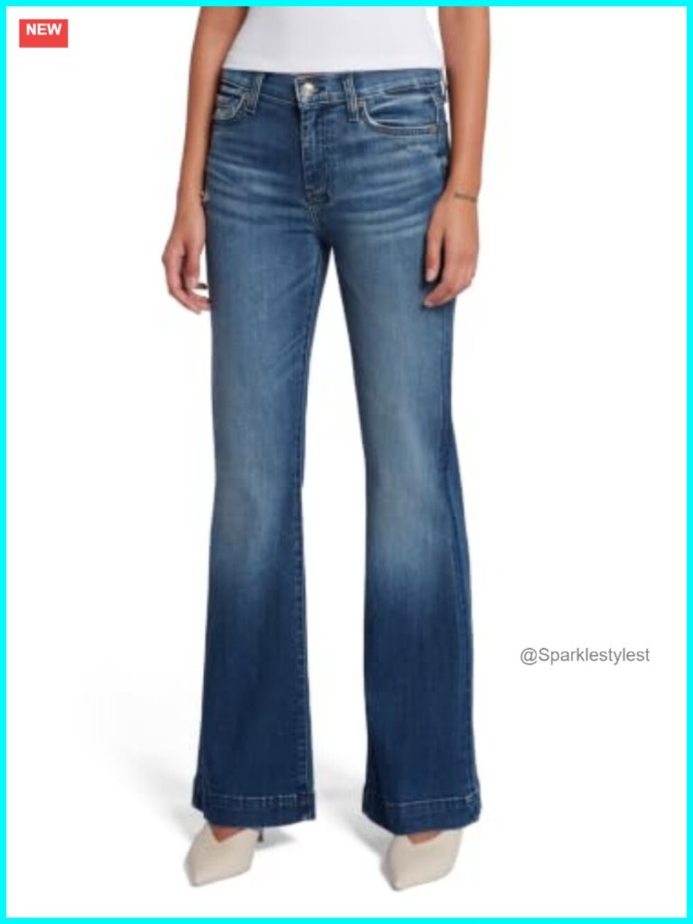 Mid Rise Flare Jeans with Classic Trouser Hem and Zip Fly